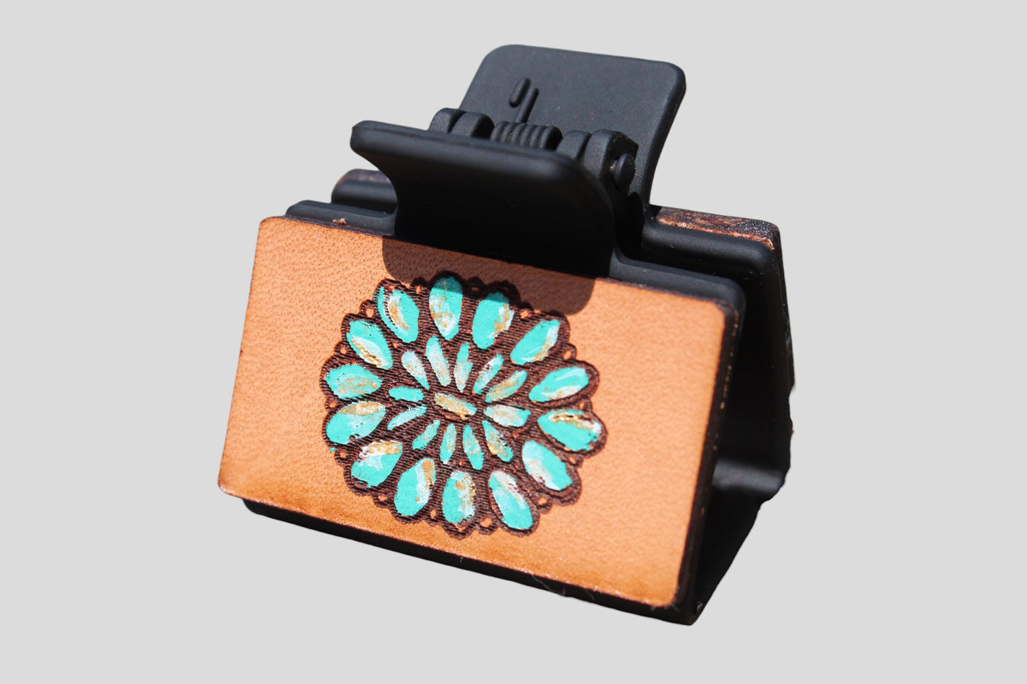 Turquoise Small Leather Claw Clip (Black)