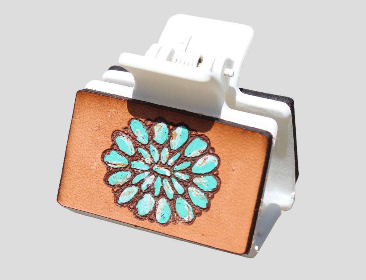 Turquoise Small Leather Claw Clip (Black)