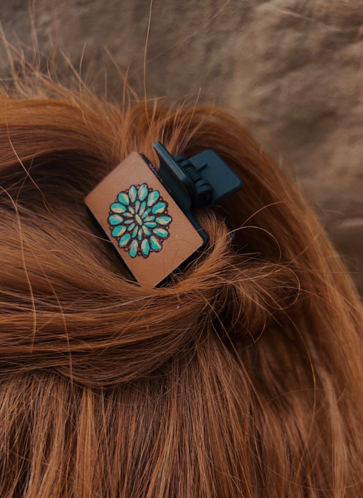 Turquoise Small Leather Claw Clip (Black)