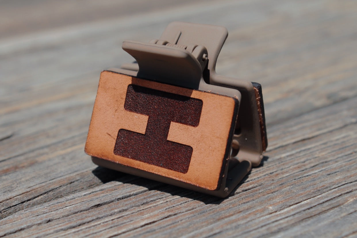 Initialed Small Leather Claw Clip